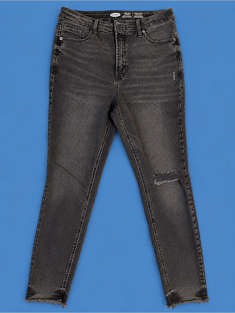 Old Navy Women's Charcoal Black Skinny Jeans with Distressed Knee